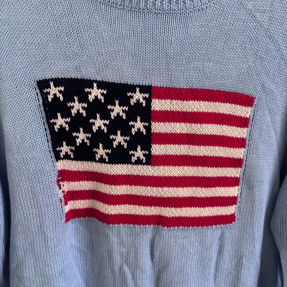 NWT Gilli American Flag Knit Sweater Baby Blue Long Sleeve Patriotic Large FLAW - Picture 3 of 10